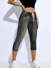 Elastic Waist Skinny Jeans Slim Fit Capris Denim Pants