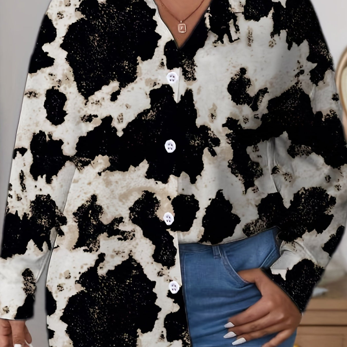  Floral Print Button Up Long Sleeve Blouse