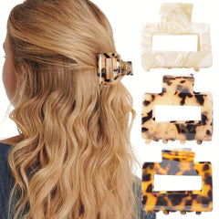 3pcs Acetate Hair Claw Square Hollow Ponytail Holder Hair Accessories