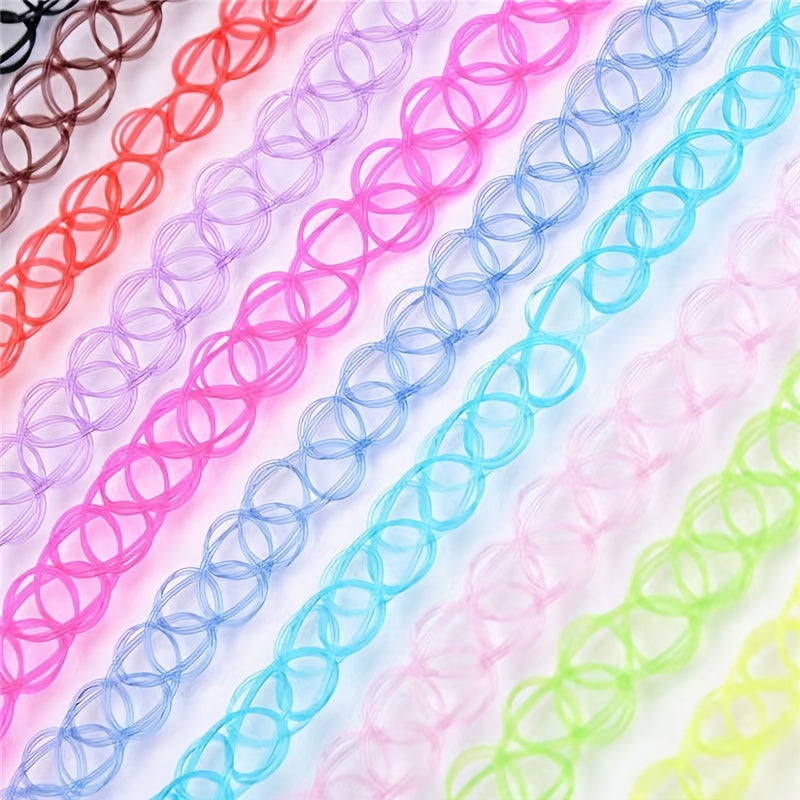 12pcs Chokers Pendant Stretch Elastic Jewelry Henna Tattoo Cosplay Hair Accesor