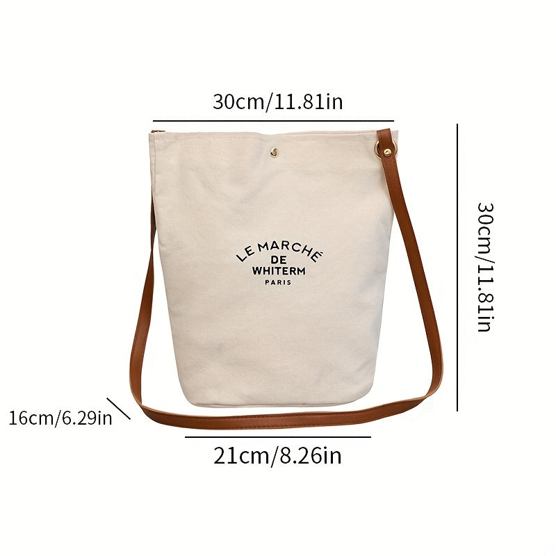 Casual Canvas Bucket Bag Large Capacity Shoulder Bag