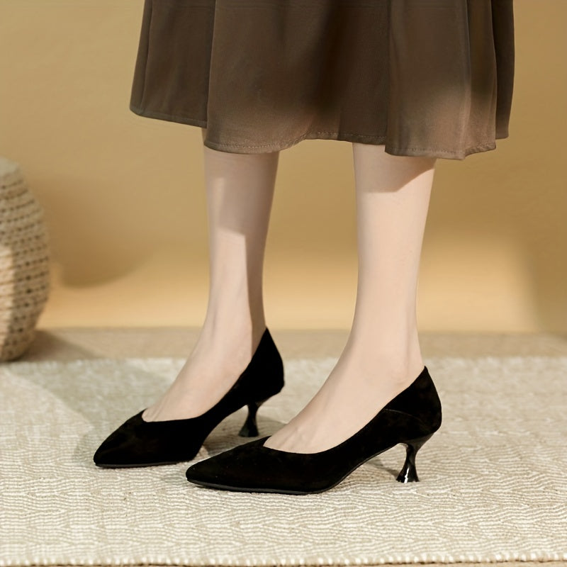 Women's Pointed Toe Kitten Heels Slip On Low Heels Office Work Shoes
