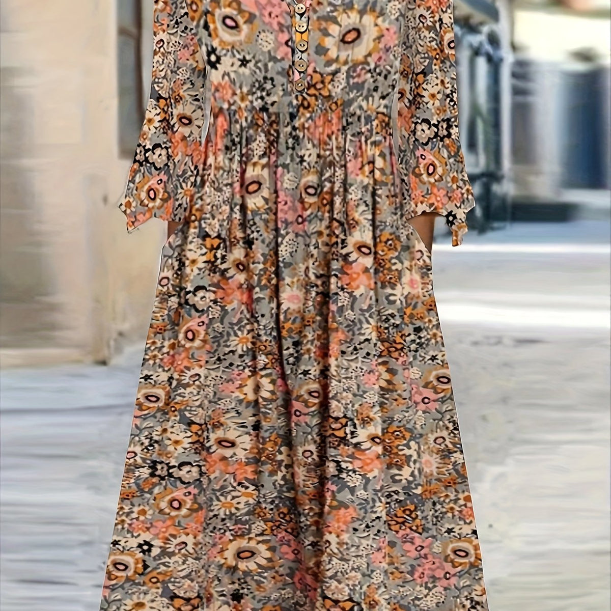  Floral Print Button Up Maxi Dress