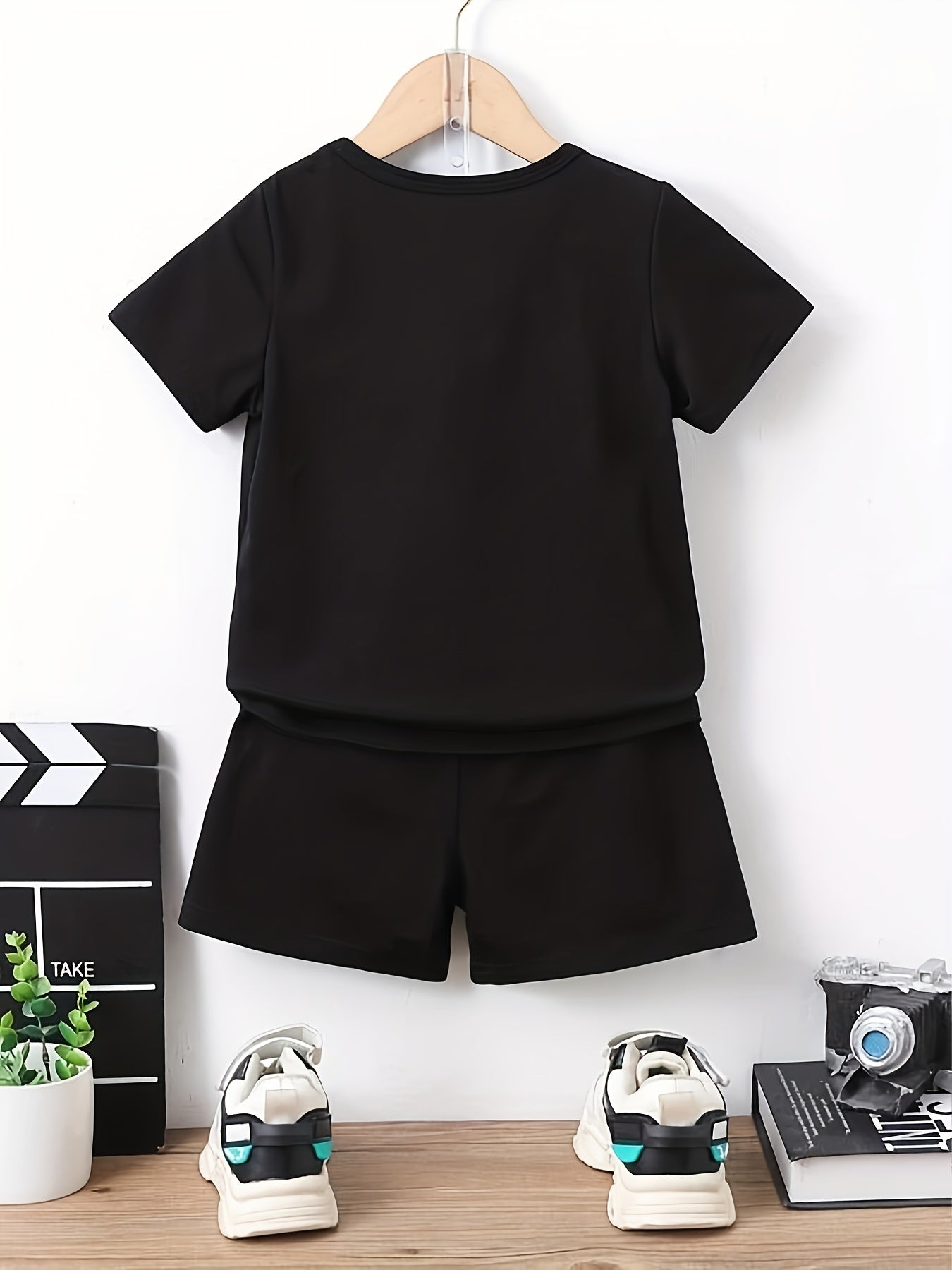 Boys Funny Face Print Casual Outfit T shirt & Shorts Kids Summer Clothes Sets