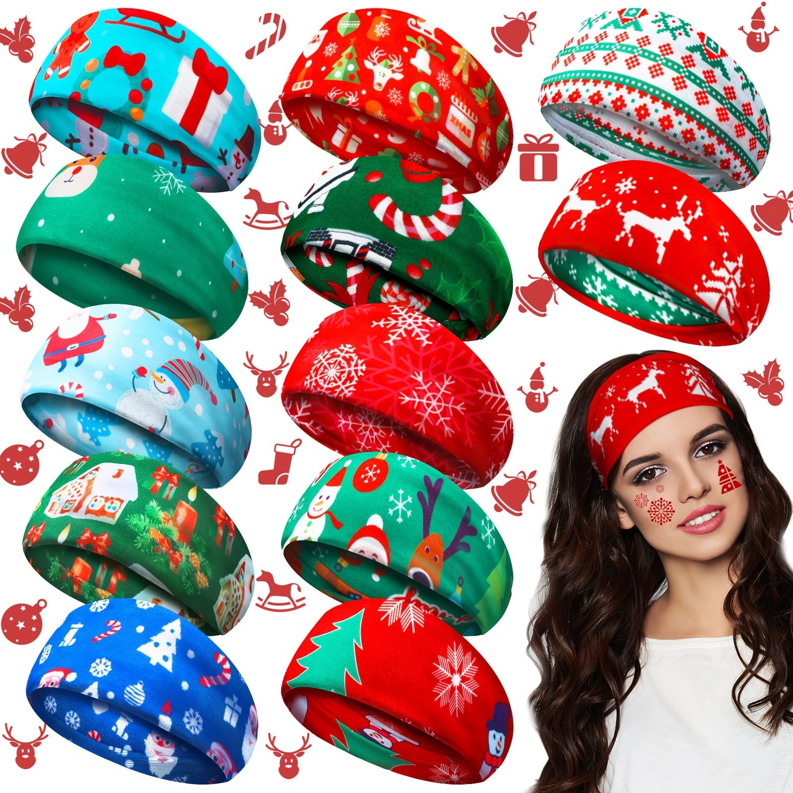 Christmas Printed Headband Elastic Sports Headband for Yoga Running Party