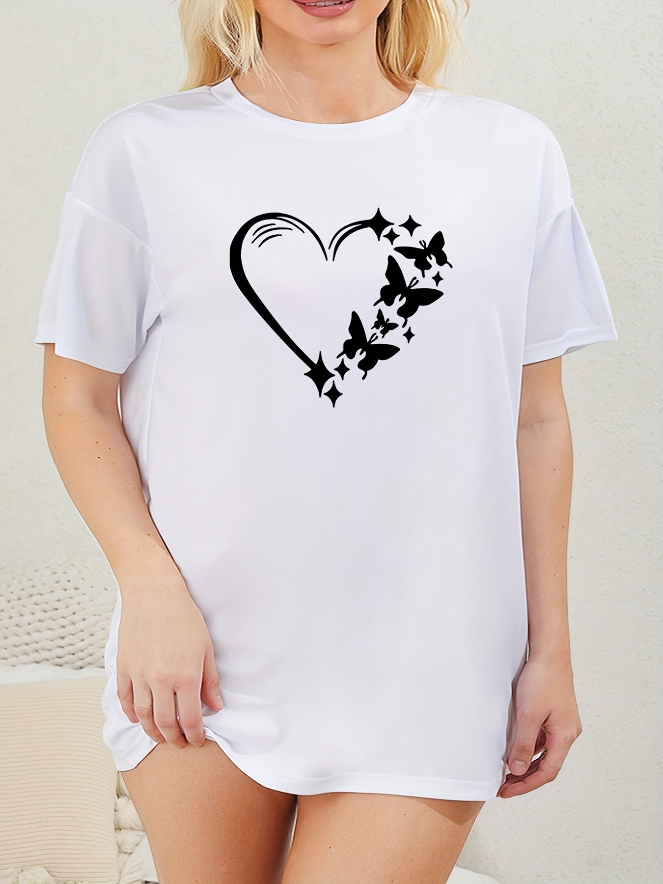  Heart & Butterfly Print Tee Sleep Dress