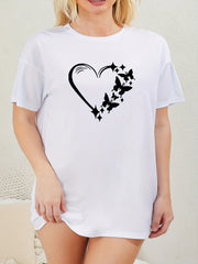  Heart & Butterfly Print Tee Sleep Dress