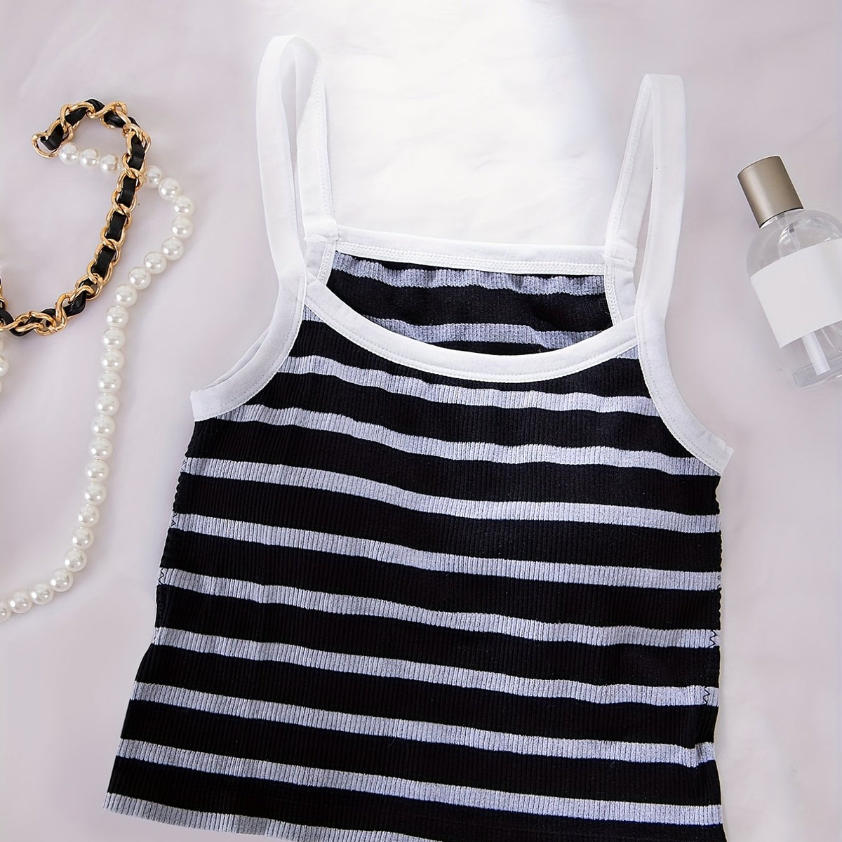 Colorblock Striped Cami Top Ribbed Knit Slim Fit Top
