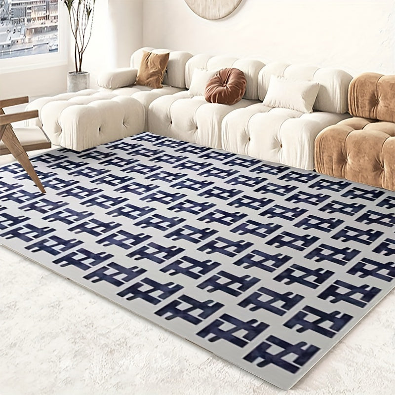 Geometric Pattern Velvet Area Rug for Living Room