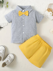 Baby Boy's Formal Shirt & Shorts Set with Bow Tie