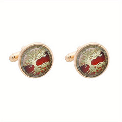 Tree Of Life Pattern Round Cufflinks Suit Decoration For Men