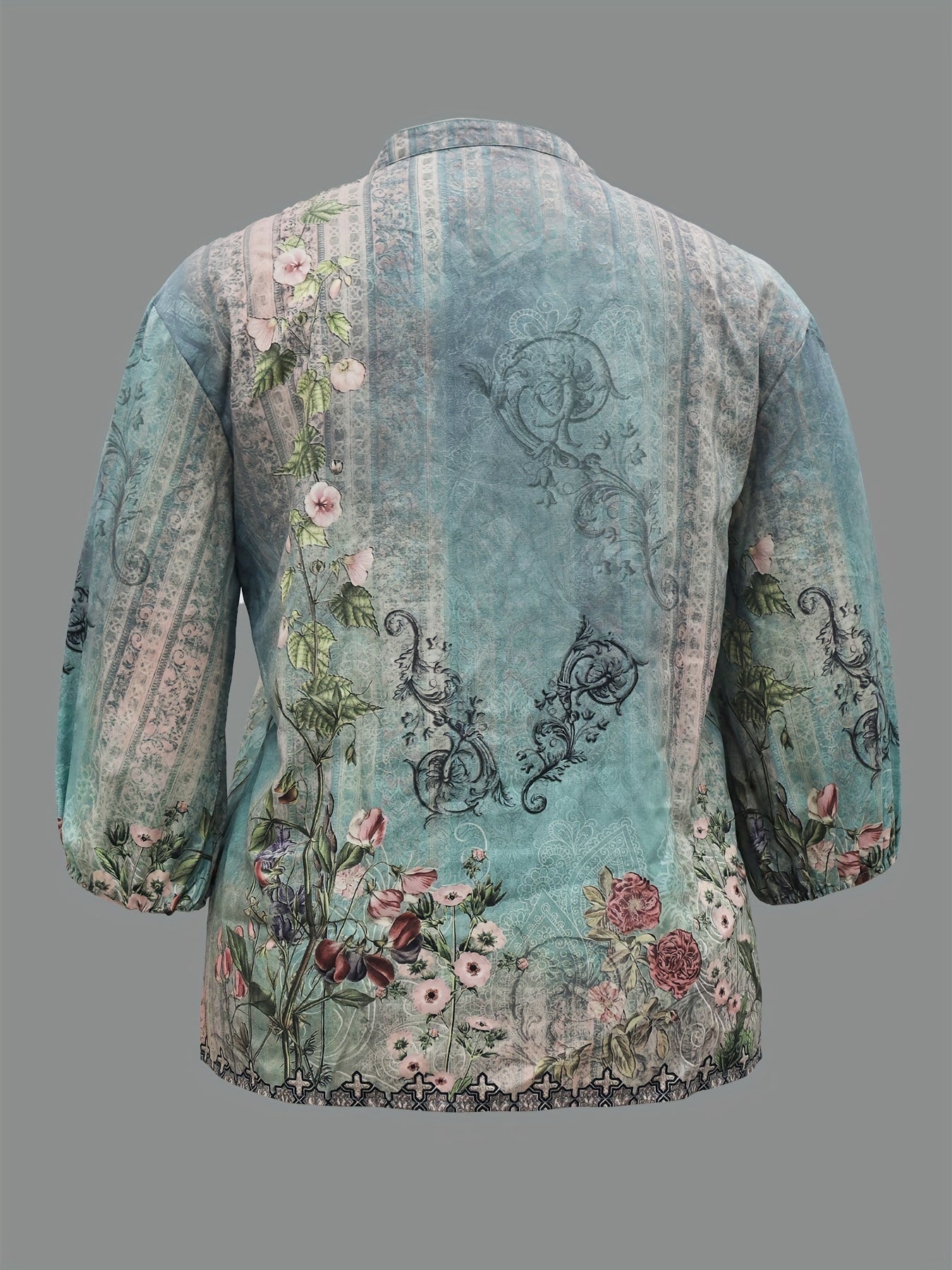  Floral Print Button Up Half Sleeve Top