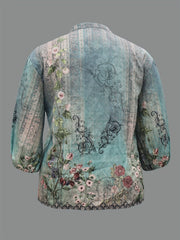  Floral Print Button Up Half Sleeve Top