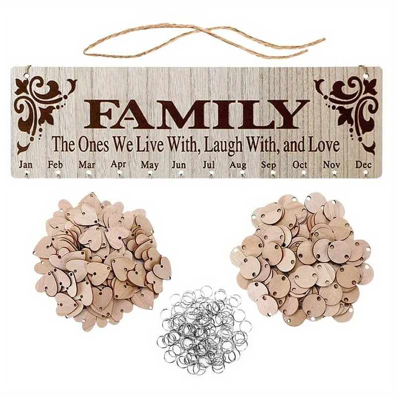 Family Birthday Board Hanging Sign with 100 Wooden Labels