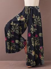  Pants Women's Plus Floral Print Elastic Drawstring Wide Leg Pants