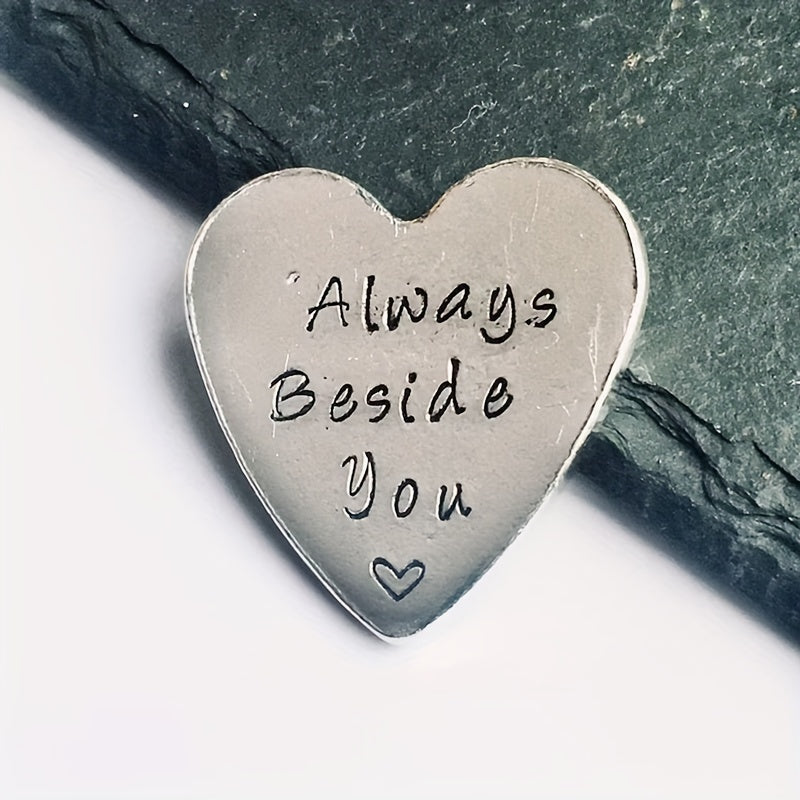 Beside You Heart Keepsake Token English Pewter Hand Stamped Pocket