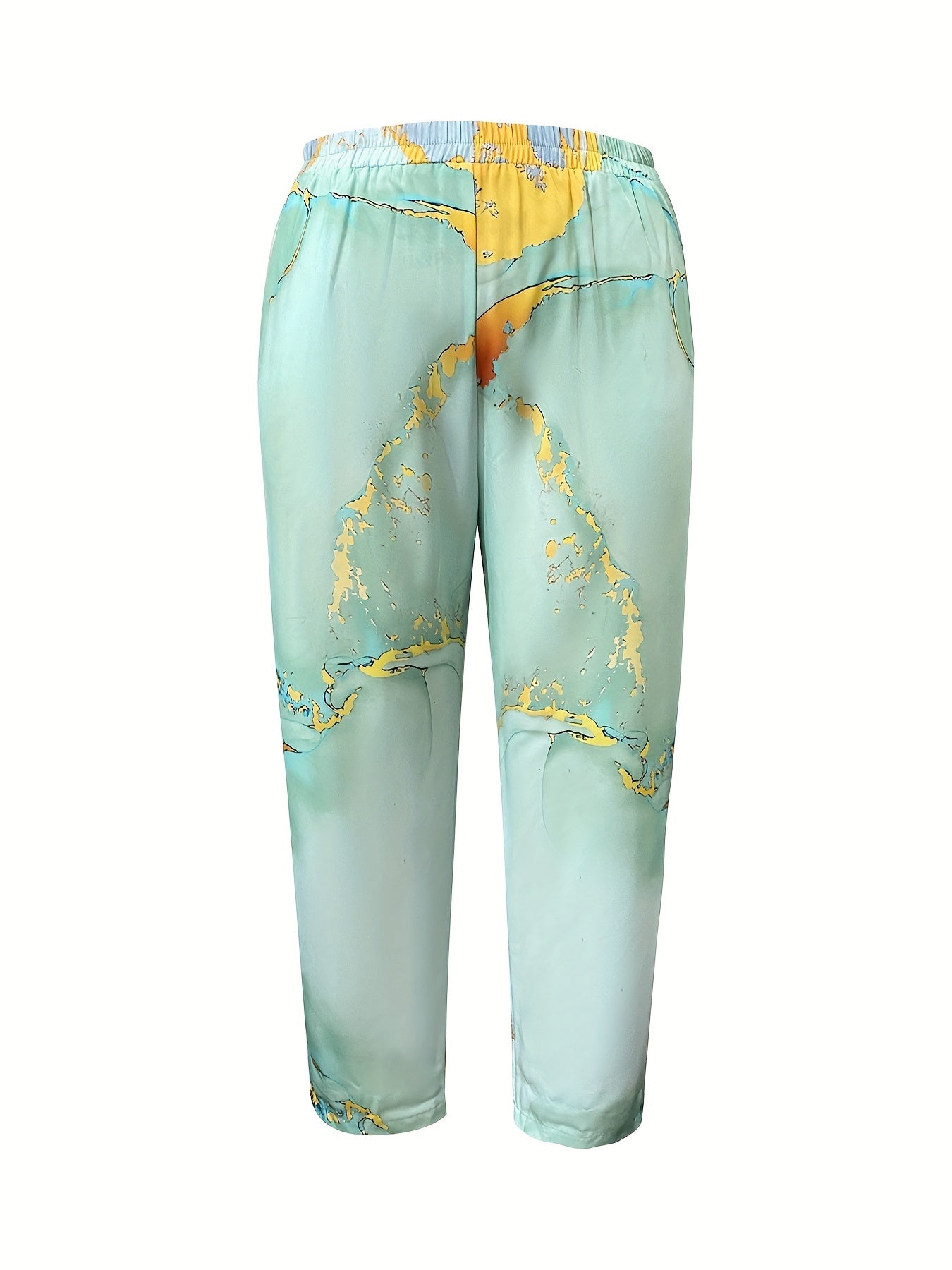 Women's Plus Marble Print High Rise Straight Leg Pants