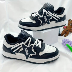 Women's Star Patched Lace up Skate Shoes Low Top Casual Sneakers