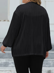  Casual Cardigan Solid Ribbed Lantern Sleeve Open Front