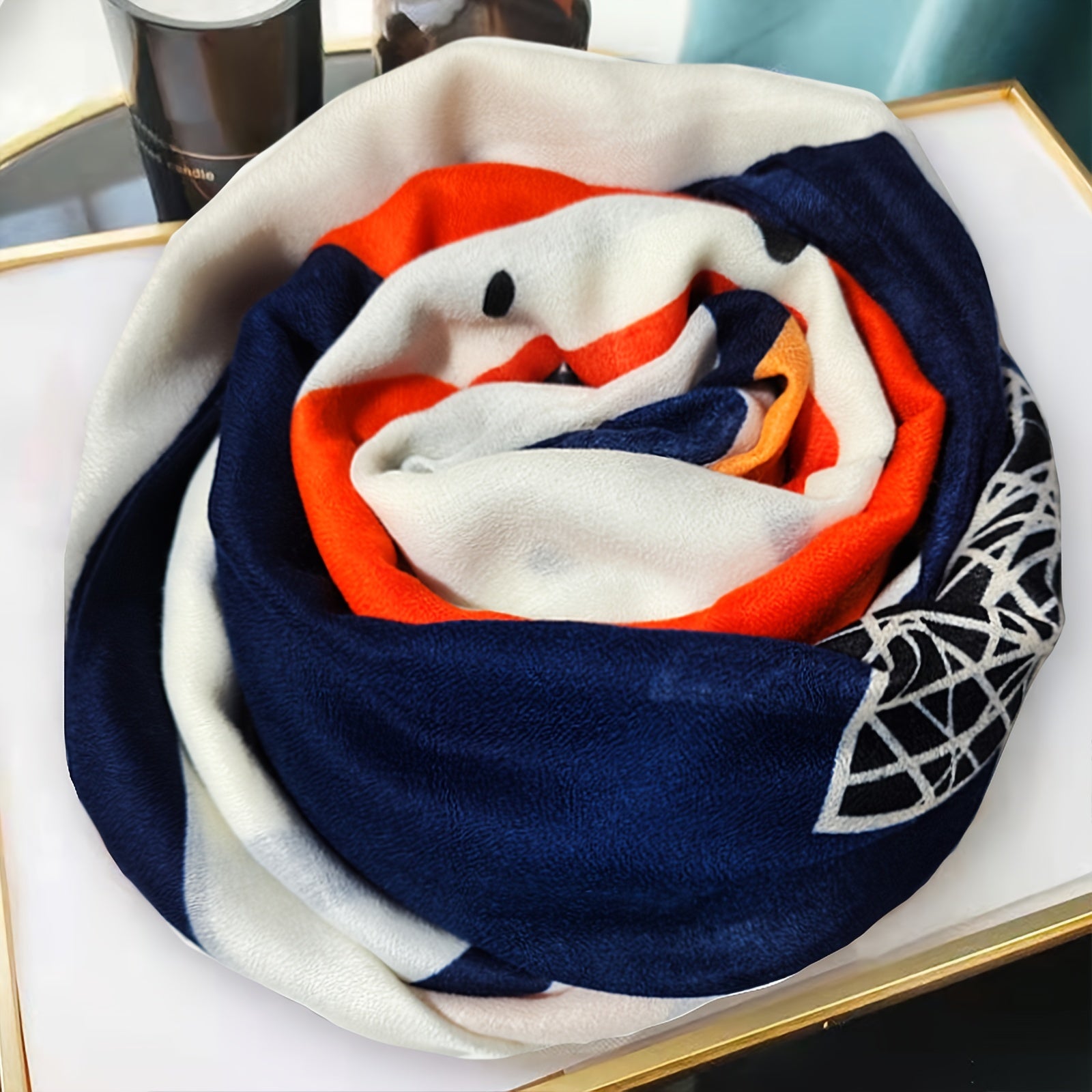 Geometric Print Cotton Linen Shawl Women's Scarf