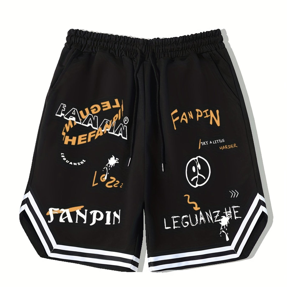 Men's Graffiti Graphic Drawstring Streetwear Shorts