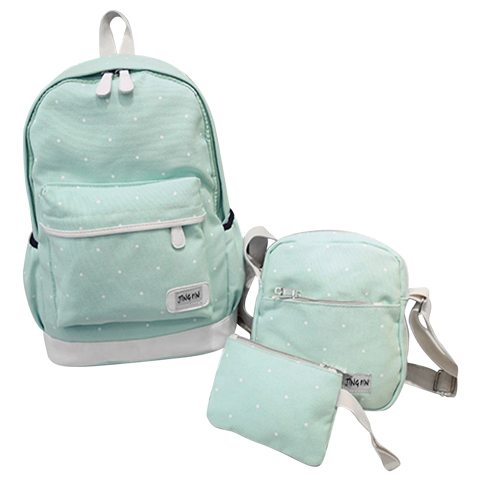 3pcs Girl Teens Casual Canvas Backpack Set Crossbody Bag Pencil Case Polka Dot