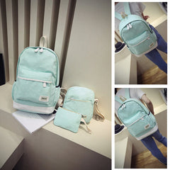 3pcs Girl Teens Casual Canvas Backpack Set Crossbody Bag Pencil Case Polka Dot