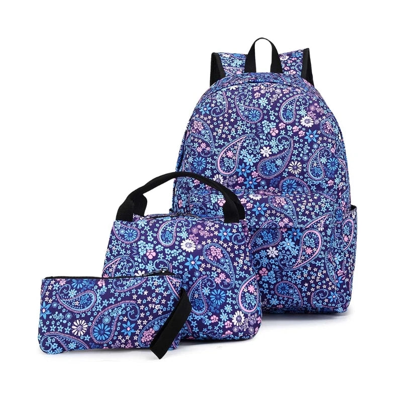 3pcs Teen Girls School Backpacks Lightweight Nylon Daypack Bookbags with Lunch B