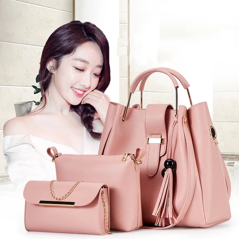 3pcs/Set Pu Leather Handbag Large Capacity Vintage Women Messenger Bag