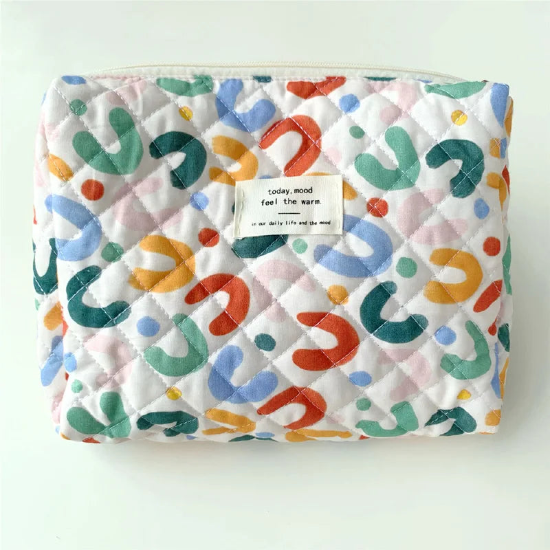 3pcs Women Cotton Linen Floral Prints Large Capacity Cosmetic Bag