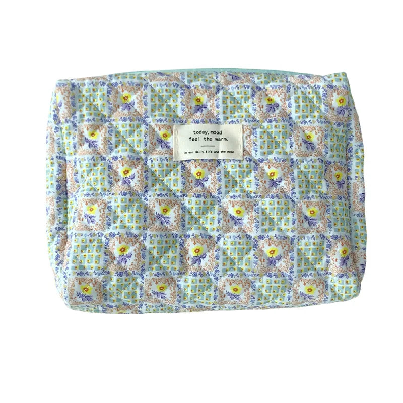 3pcs Women Cotton Linen Floral Prints Large Capacity Cosmetic Bag