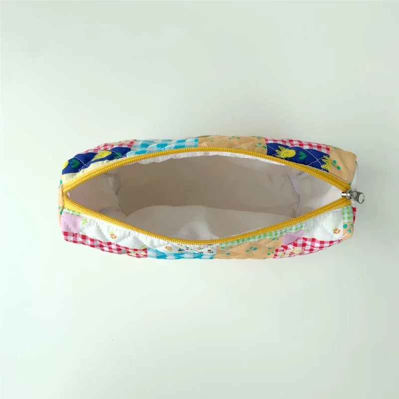 3pcs Women Cotton Linen Floral Prints Large Capacity Cosmetic Bag