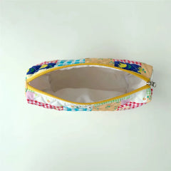 3pcs Women Cotton Linen Floral Prints Large Capacity Cosmetic Bag