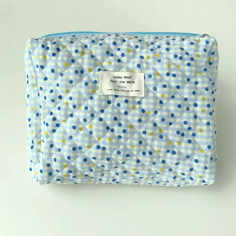 3pcs Women Cotton Linen Floral Prints Large Capacity Cosmetic Bag