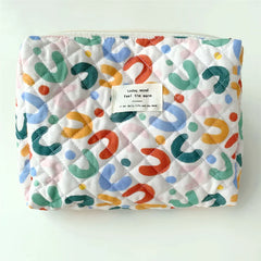 3pcs Women Cotton Linen Floral Prints Large Capacity Cosmetic Bag