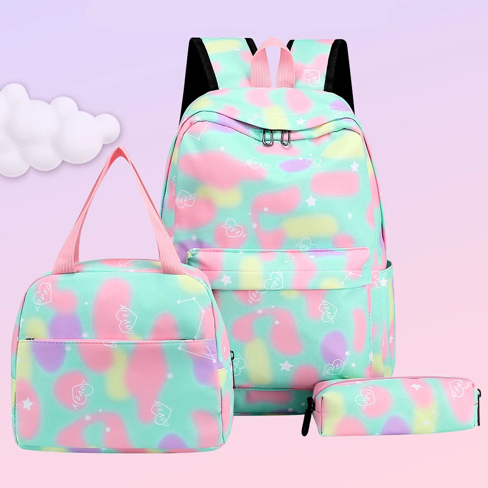 3pcs/set Women Nylon Backpack Large Capacity School Knapsack Gradient Gift