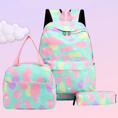 3pcs/set Women Nylon Backpack Large Capacity School Knapsack Gradient Gift