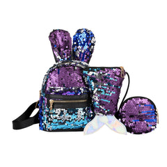 Glitter Backpack Kids Girls Boys Rabbit Ears Sequin Backpacks Knapsack