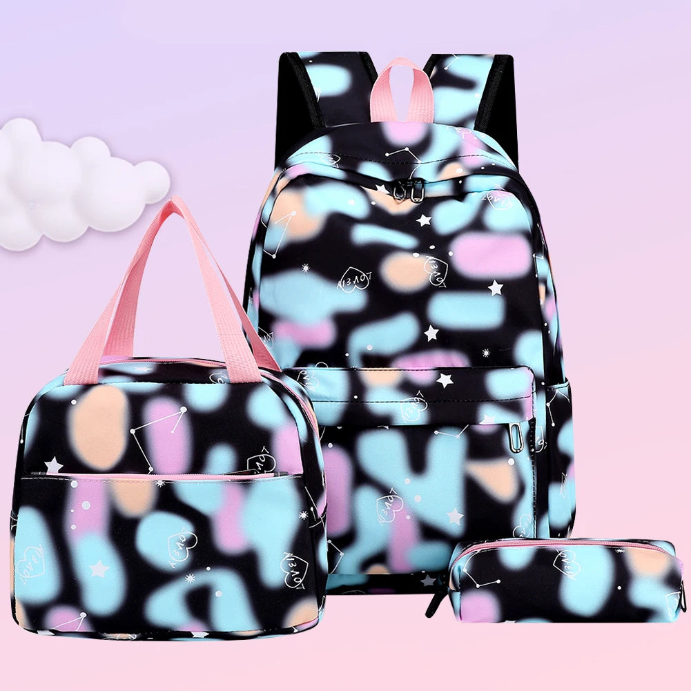 3pcs/set Women Nylon Travel Backpack Gradient Bookbags for Work School Travel