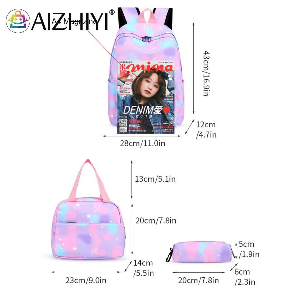 3pcs/set Women Nylon Travel Backpack Gradient Bookbags for Work School Travel