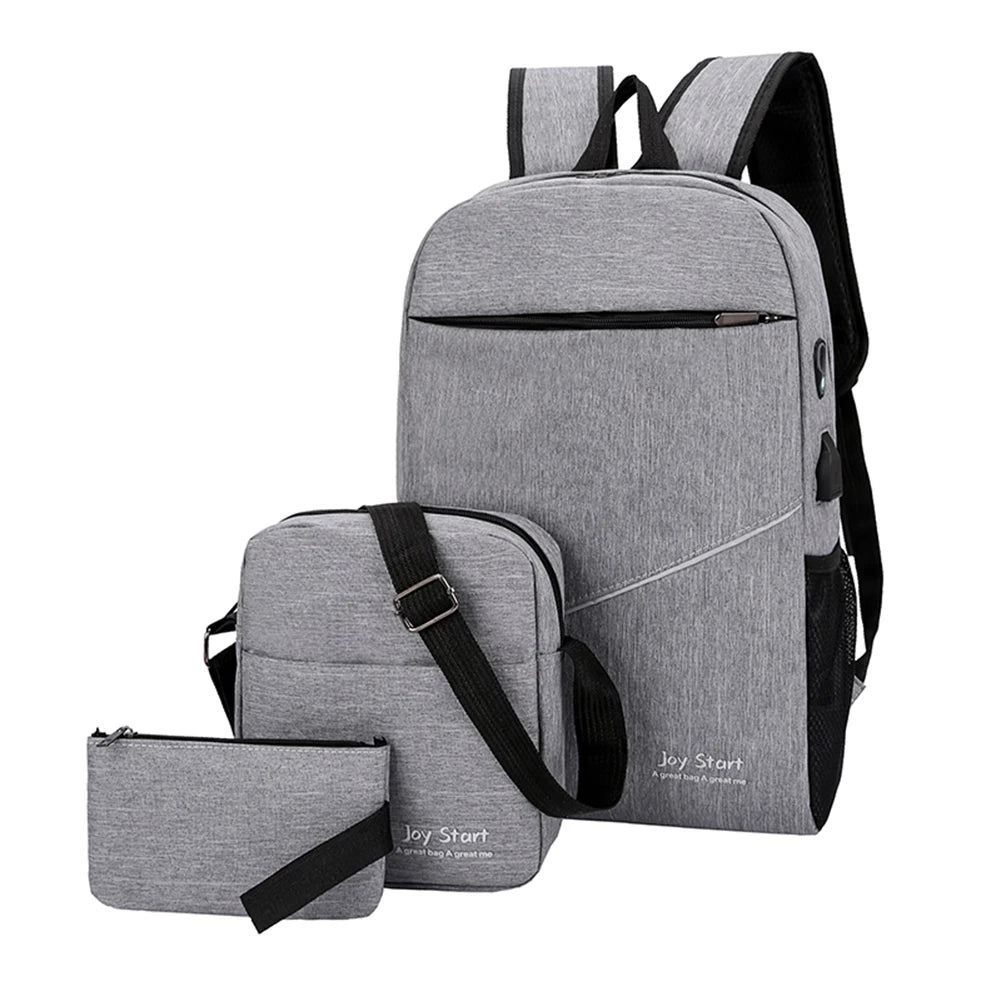 3pcs/set Travel Nylon Backpacks Messenger Bags Unisex School Bag Clutch Bookbag