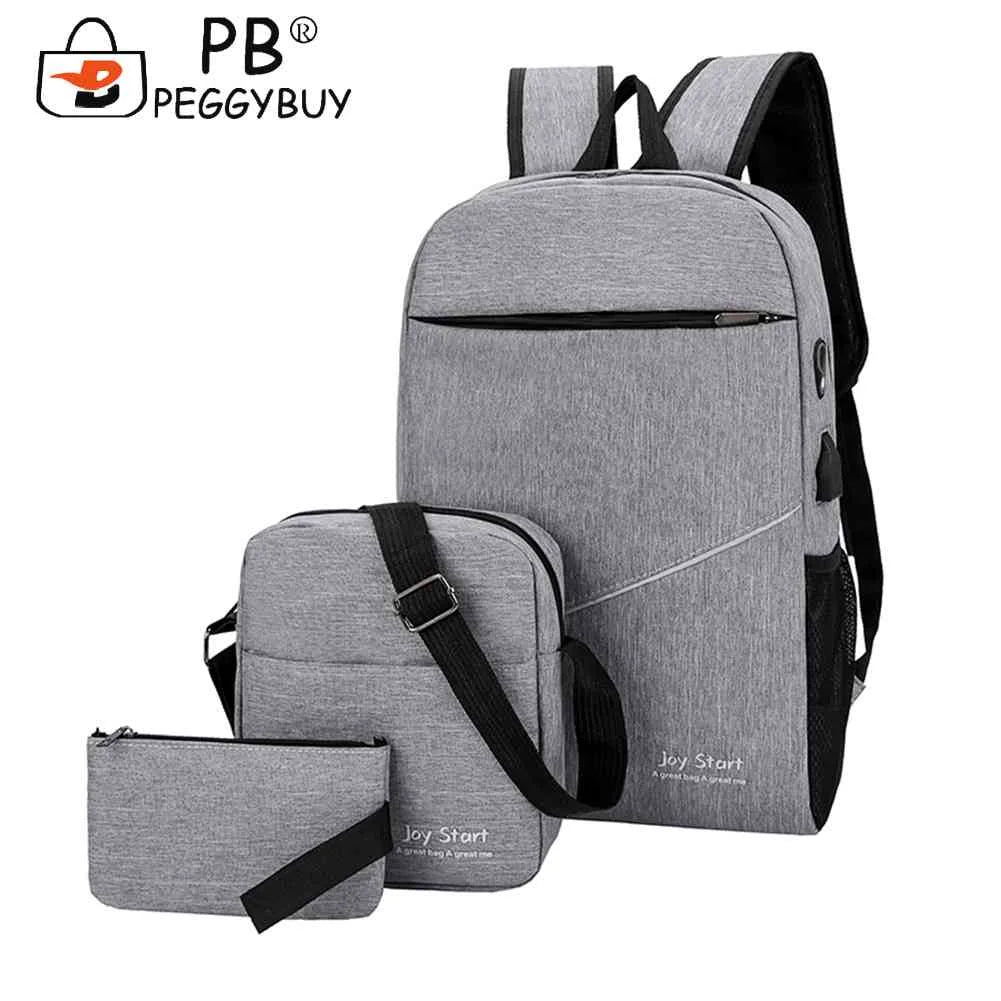 3pcs/set Travel Nylon Backpacks Messenger Bags Unisex School Bag Clutch Bookbag