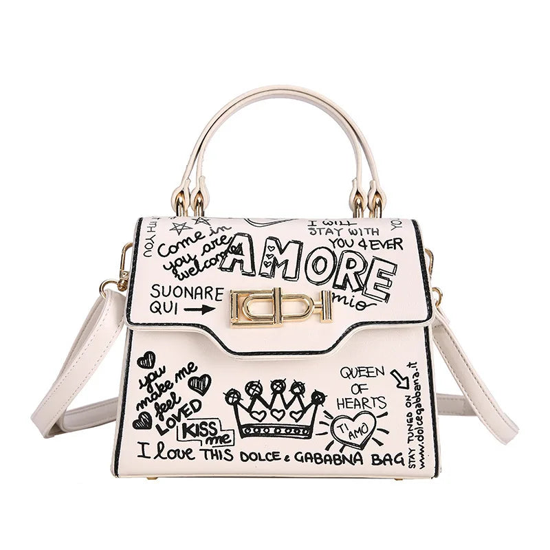 Vintage Graffiti Shoulder Crossbody Bag for Women - Handbags Tote
