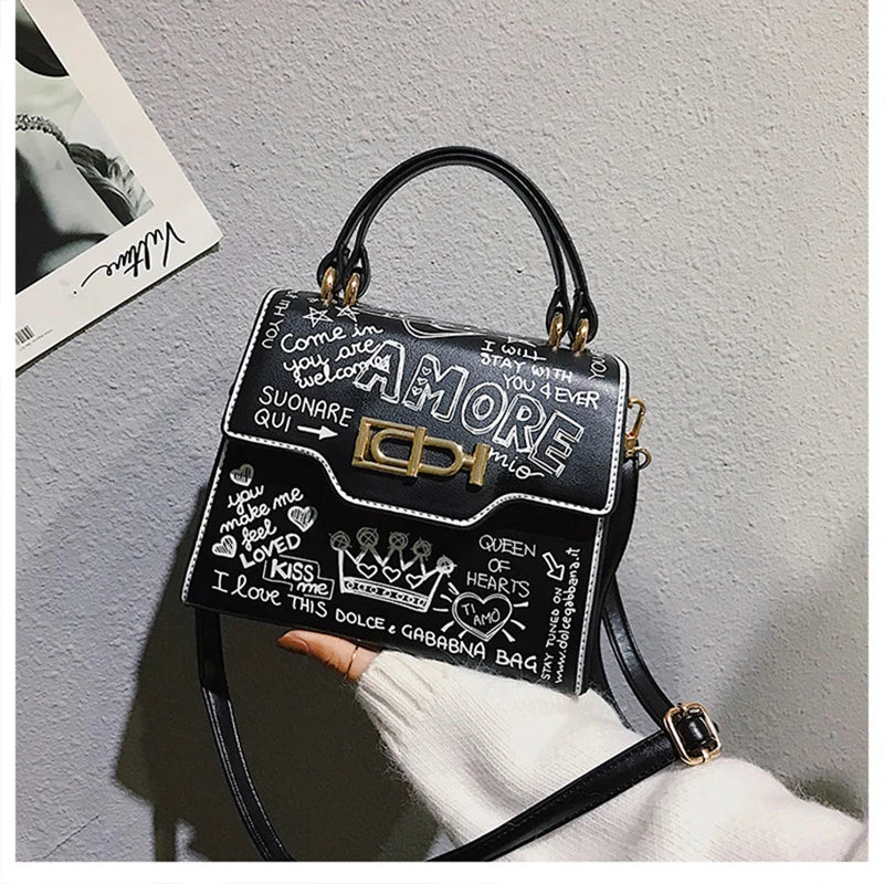 Vintage Graffiti Shoulder Crossbody Bag for Women - Handbags Tote