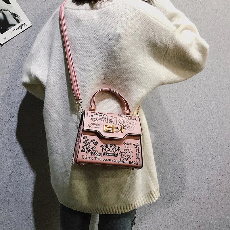 Vintage Graffiti Shoulder Crossbody Bag for Women - Handbags Tote