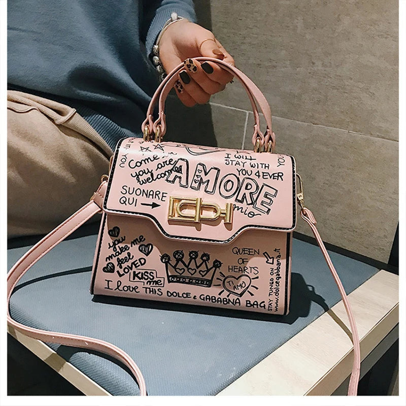 Vintage Graffiti Shoulder Crossbody Bag for Women - Handbags Tote