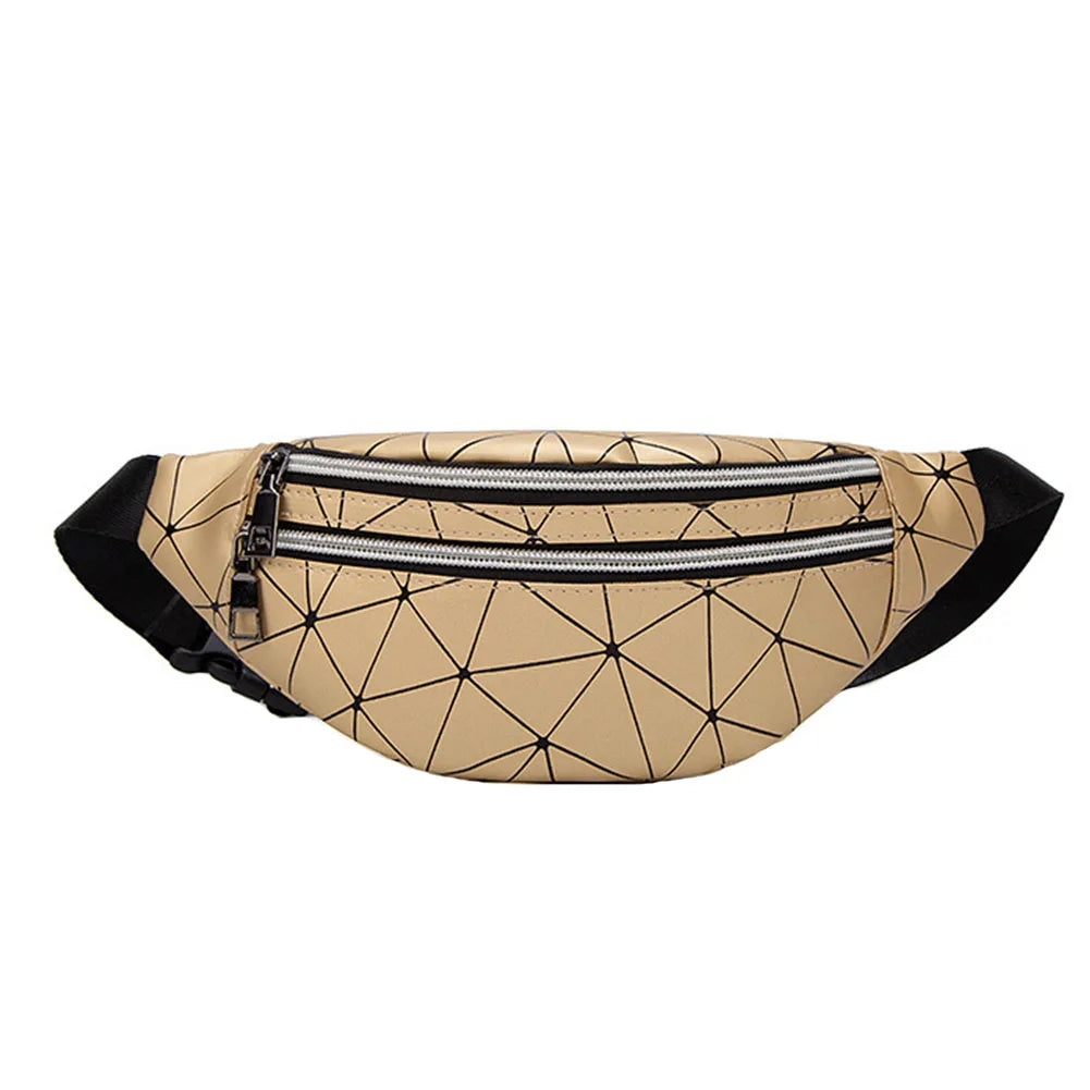 Geometric Pattern Waist Bag PU Leather Fanny Pack for Women
