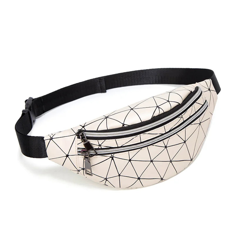 Geometric Pattern Waist Bag PU Leather Fanny Pack for Women