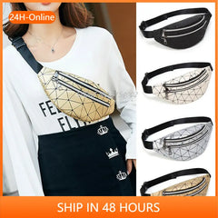 Geometric Pattern Waist Bag PU Leather Fanny Pack for Women
