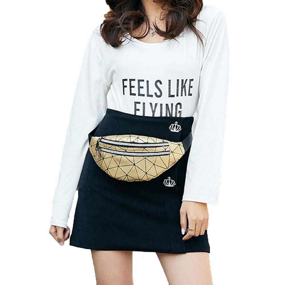Geometric Pattern Waist Bag PU Leather Fanny Pack for Women